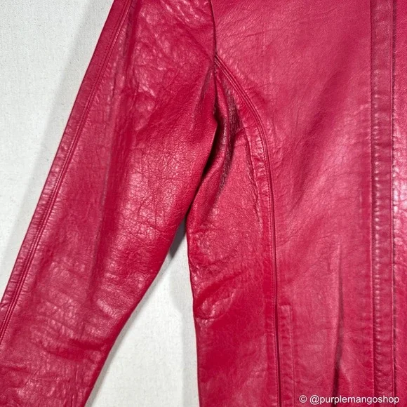 VINTAGE BCBG Max Azria Y2K Cherry Red Leather Jacket | Fitted Moto | Women's M - Picture 3 of 13